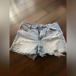 american eagle jean shorts with flower embroidery on left pocket